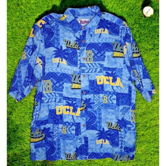 Reyn Spooner UCLA Bruins Hawaiian Shirt Men’s Large Blue 100% Rayon EUC - Picture 7 of 15